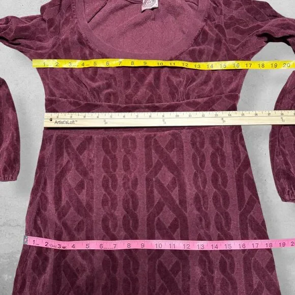 Vintage Juicy Couture Y2k Babydoll Dress Velour M Maroon Red USA Cable - Picture 6 of 7